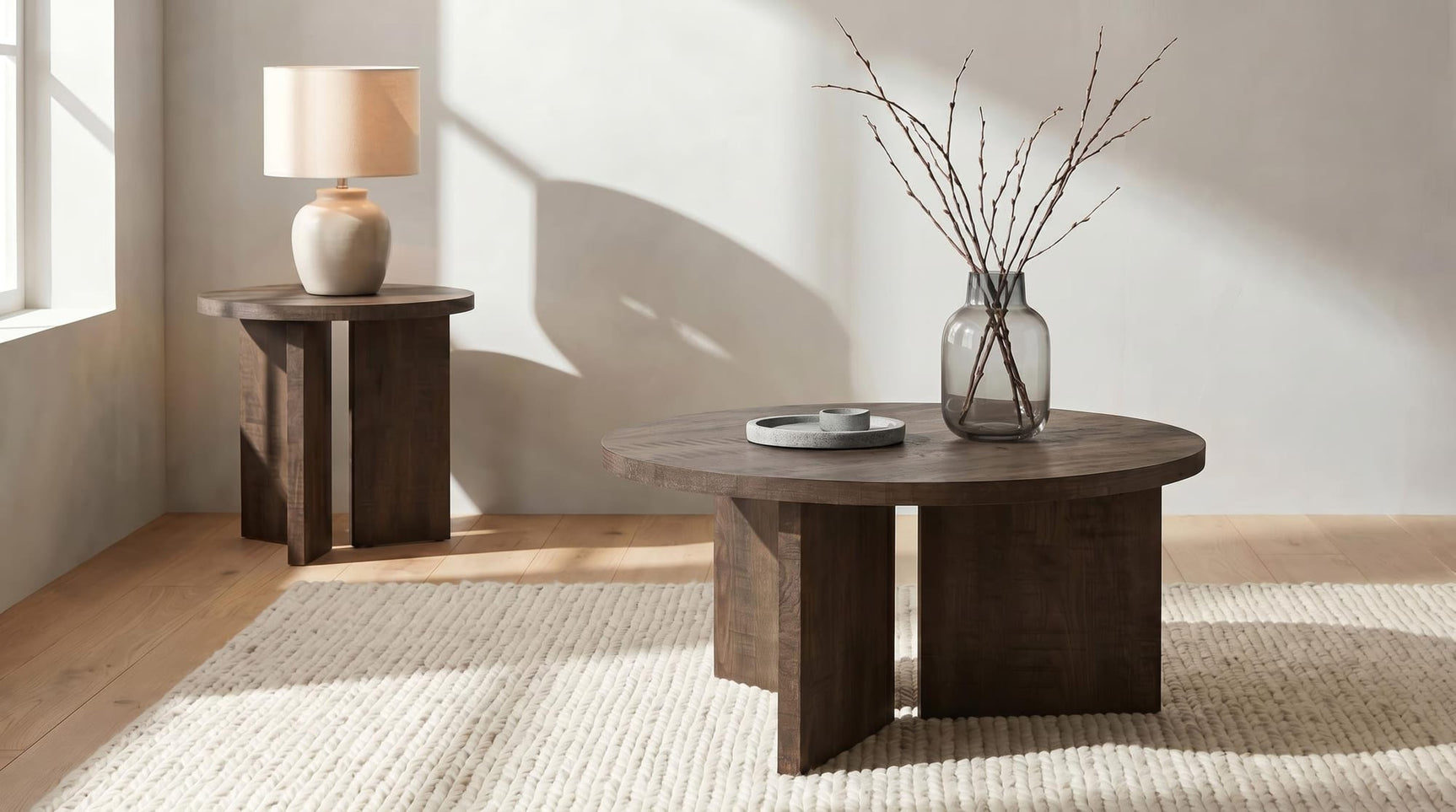 Aragon Round Panel Base Coffee Table Dark Rustic Mango view 9