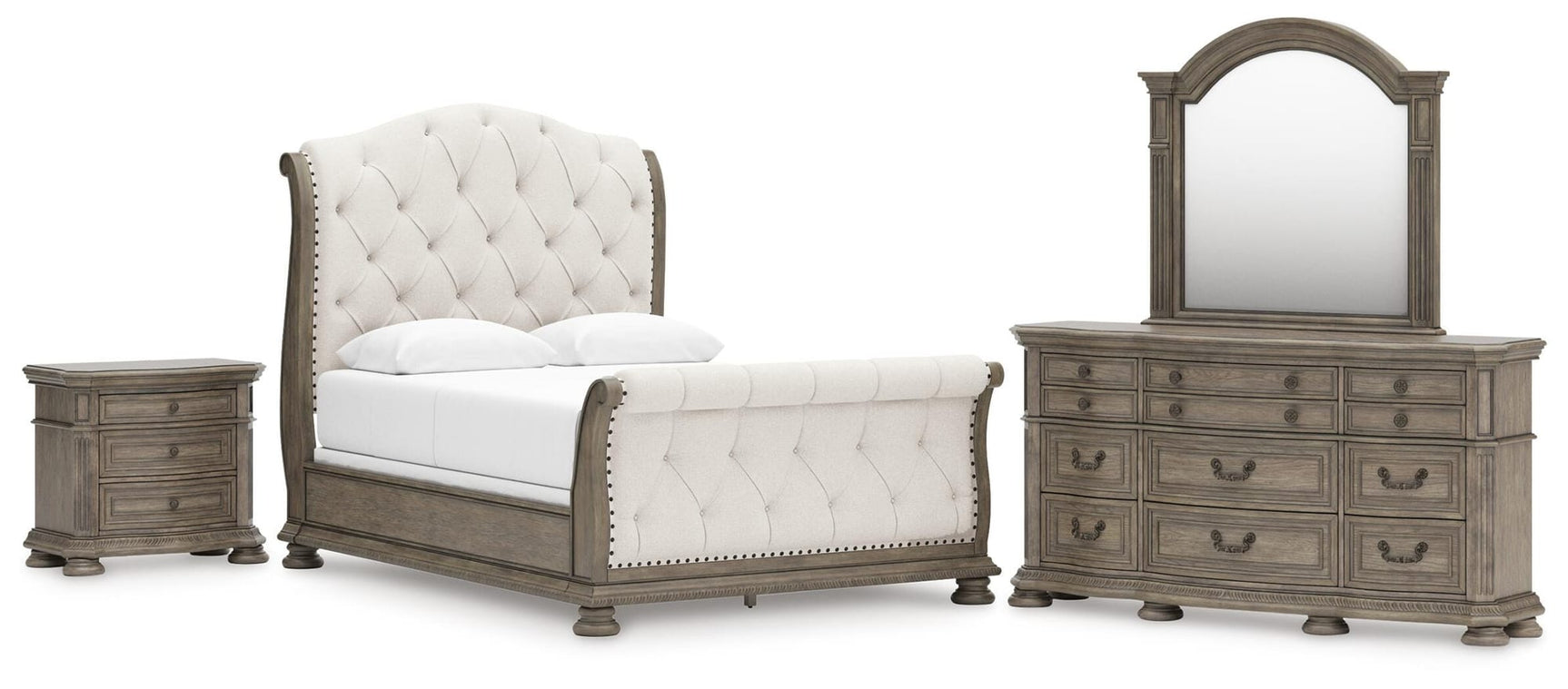 Ardenfield Light Brown Upholstered Sleigh Bedroom Set from Decor Furniture