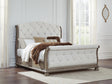 Ardenfield Light Brown Upholstered Sleigh Bedroom Set King 3: Bed, Dresser, Mirror from Decor Furniture