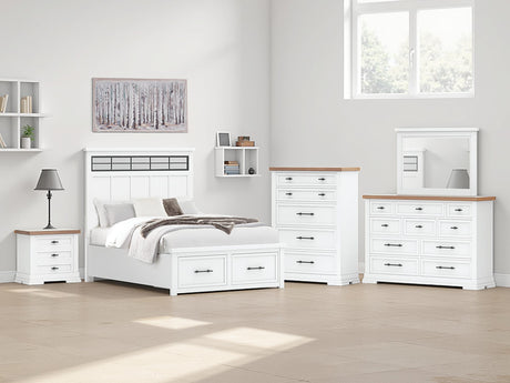 Ashbryn White/Natural Panel Storage Bedroom Set Queen 4: Bed, Dresser, Mirror, Chest from Decor Furniture