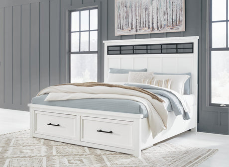 Ashbryn White/Natural Panel Storage Bedroom Set King 3: Bed, Dresser, Mirror from Decor Furniture