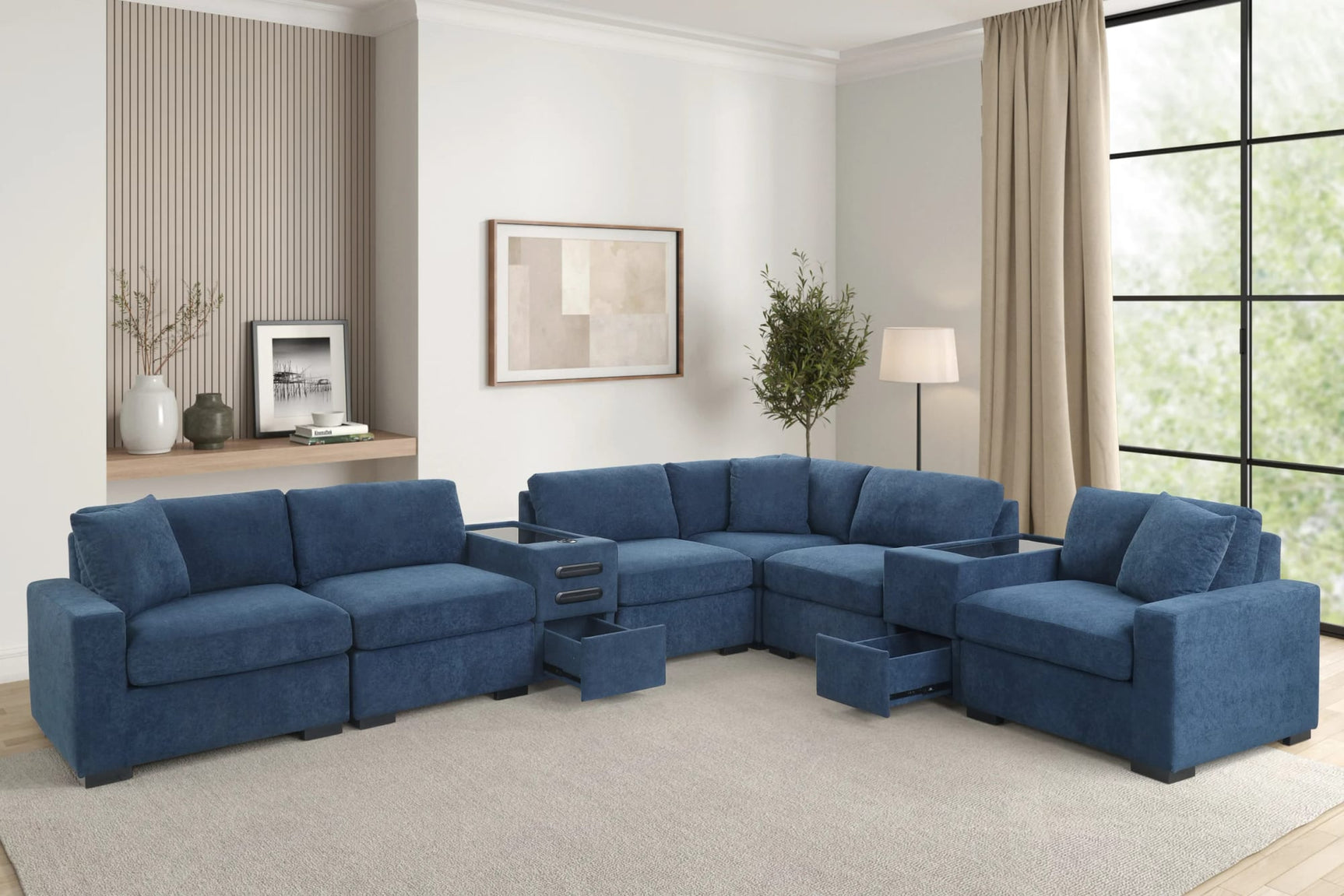 Barista Blue 8-Piece Modular Sectional Set w Bluetooth Speaker from Decor Furniture