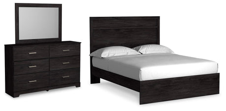 Belachime Charcoal Panel Bedroom Set Queen 3: Bed, Dresser, Mirror from Decor Furniture