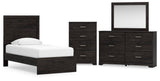 Belachime Charcoal Panel Bedroom Set Twin 4: Bed, Dresser, Mirror, Chest from Decor Furniture