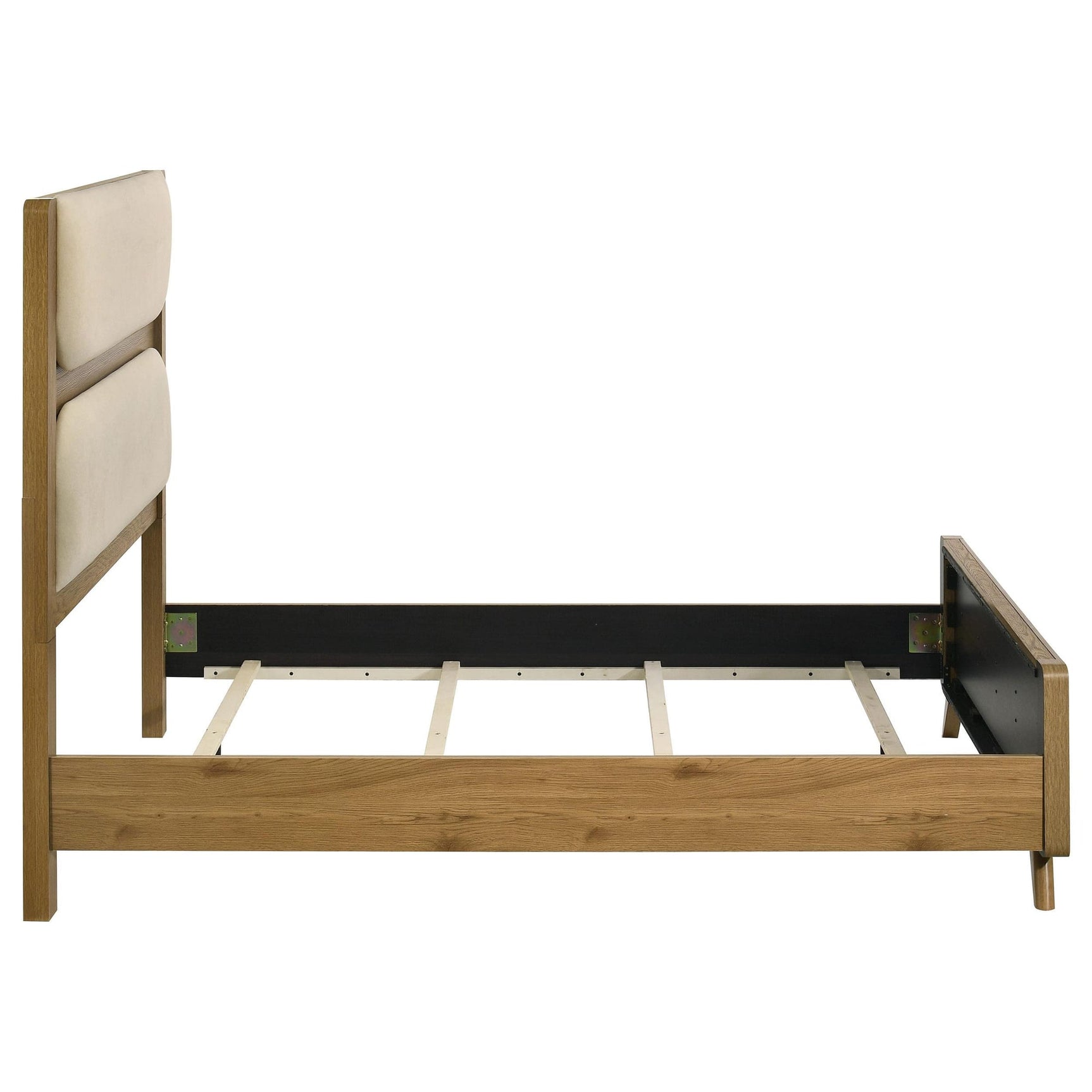 Bennett Full Mid-Century Fabric Upholstered Panel Bed Light Oak and Cream view 5