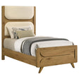 Bennett Twin Mid-Century Fabric Upholstered Panel Bed Light Oak and Cream view 2