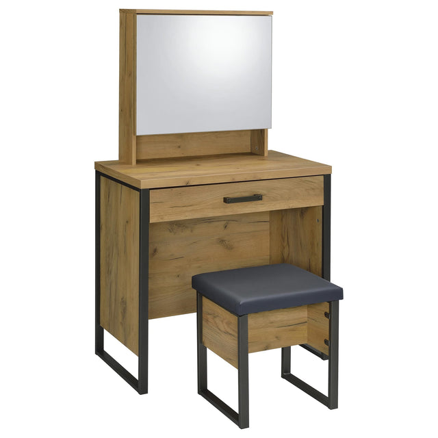 Bettin Vanity Set with Sliding Mirror and Stool Golden Oak from Decor Furniture