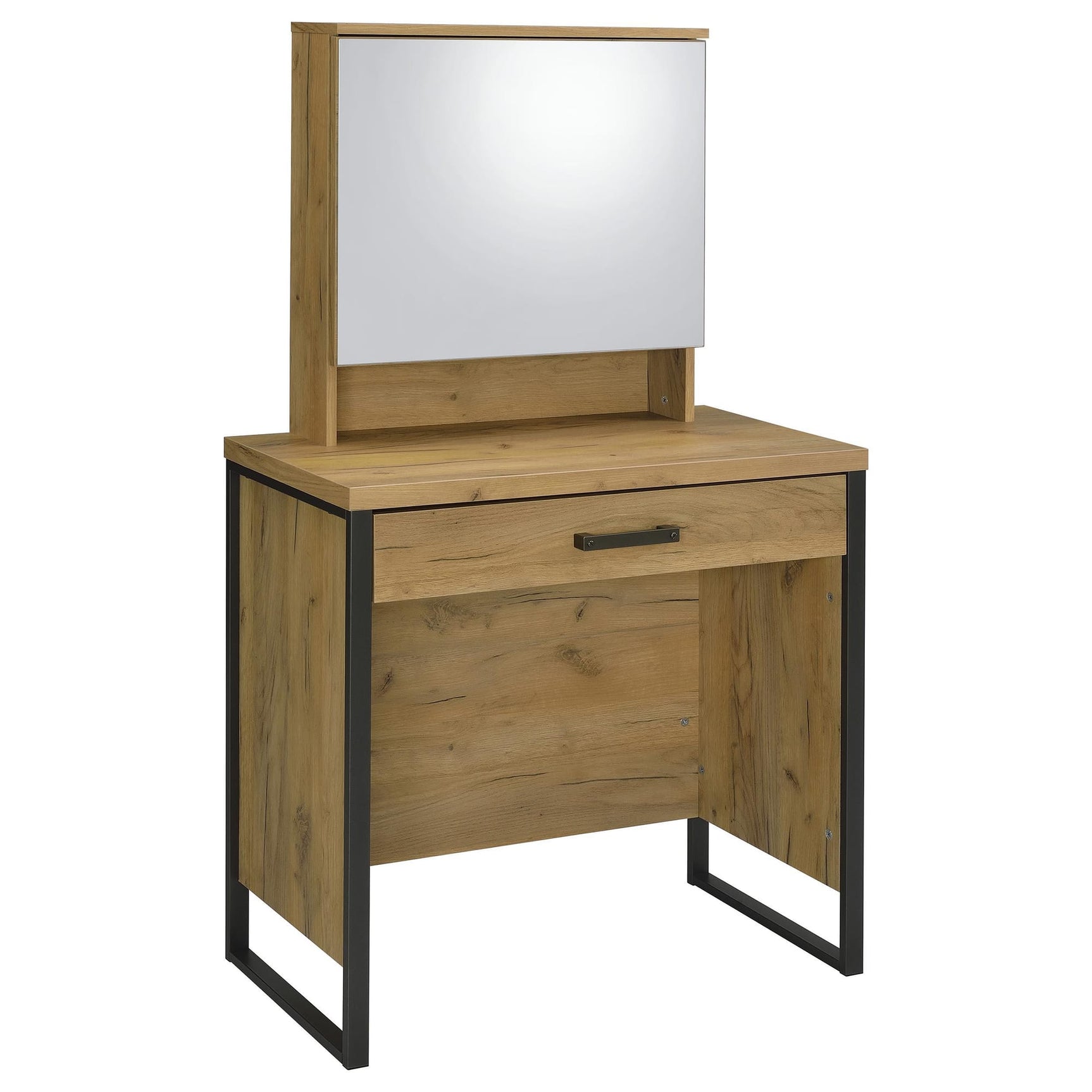 Bettin Vanity Set with Sliding Mirror and Stool Golden Oak view 2
