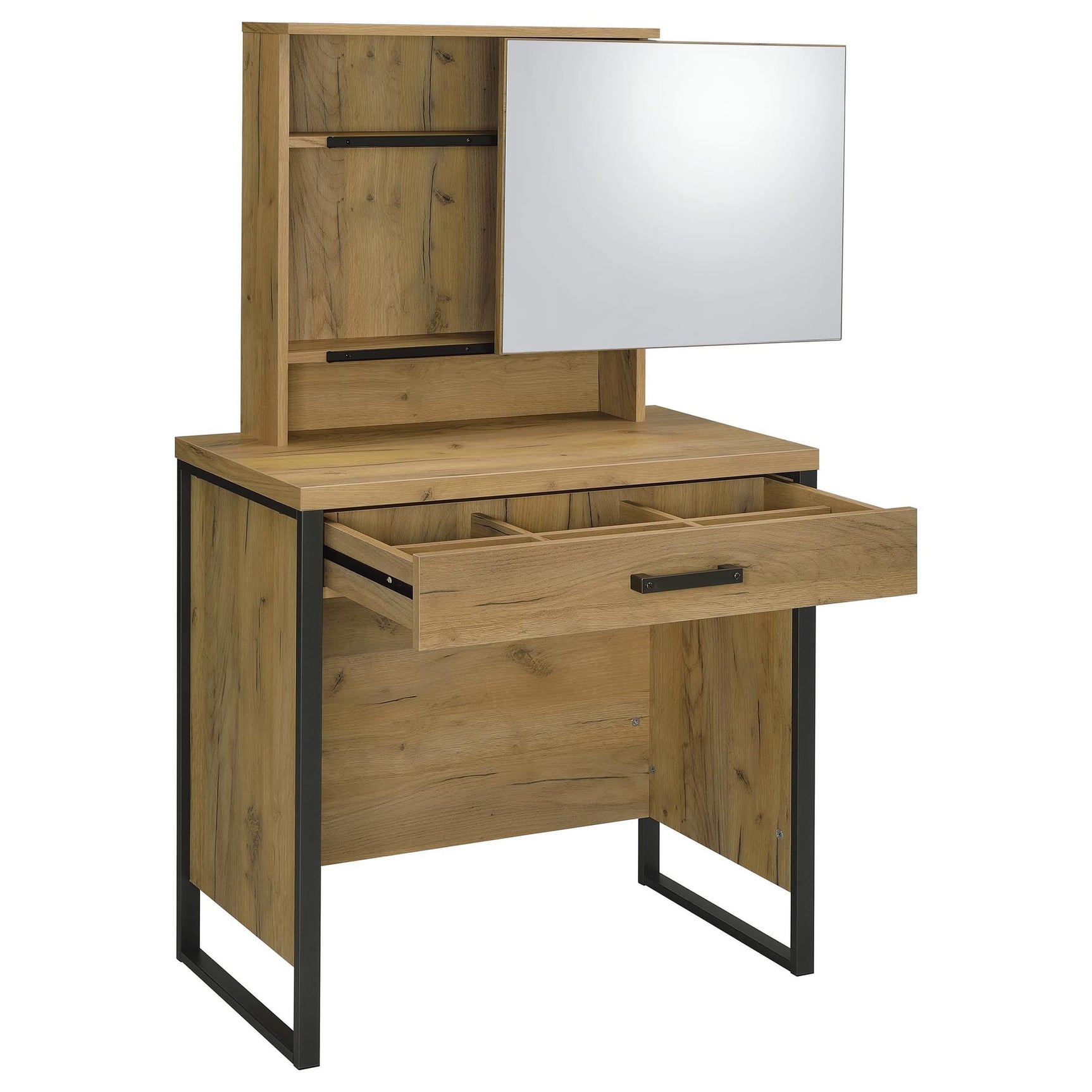 Bettin Vanity Set with Sliding Mirror and Stool Golden Oak view 3