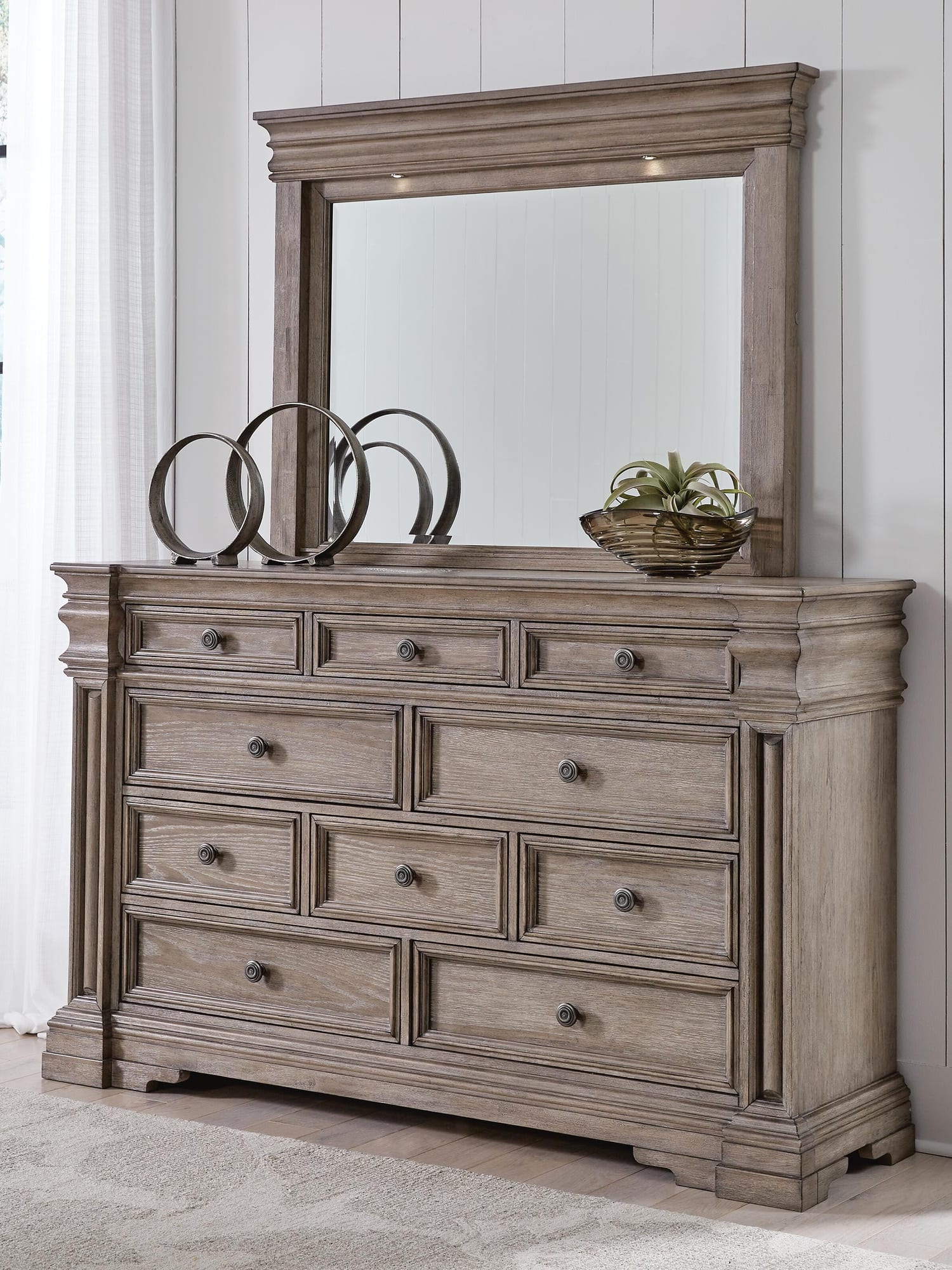 Blairhurst Light Grayish Brown Panel Bedroom Set Queen 4: Bed, Dresser, Mirror, Chest from Decor Furniture