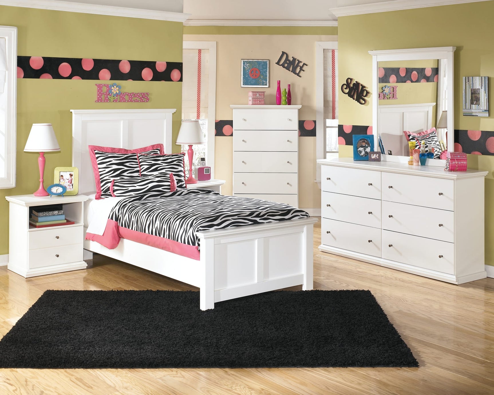 Bostwick Shoals White Panel Bedroom Set by Ashley King 3: Bed, Dresser, Mirror from Decor Furniture