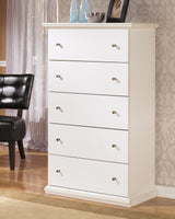 Bostwick White Shoals Panel Bedroom Set King 5: Bed, Dresser, Mirror, Chest, NightStand from Decor Furniture