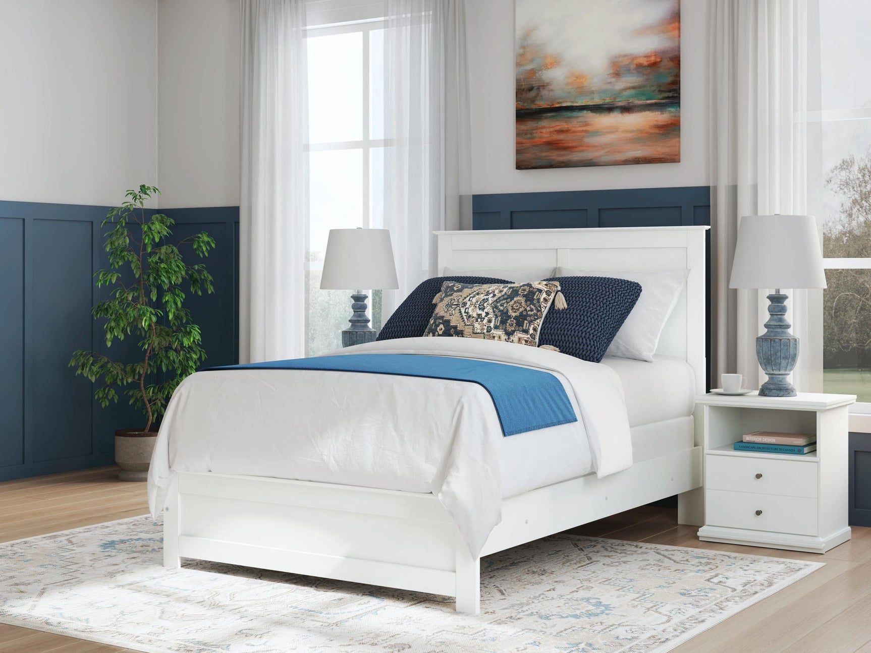 Bostwick White Shoals Panel Bedroom Set Full 4: Bed, Dresser, Mirror, Chest from Decor Furniture