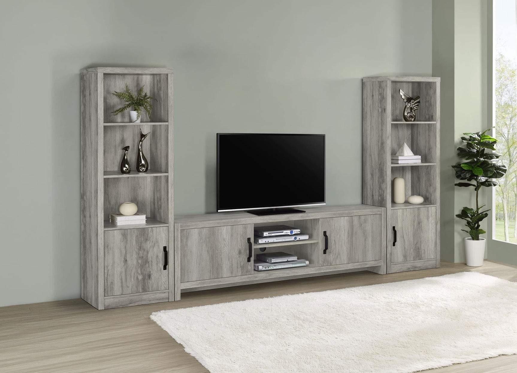 Burke 3-Piece TV Entertainment Center Fits 75-Inch TVs Grey Driftwood from Decor Furniture