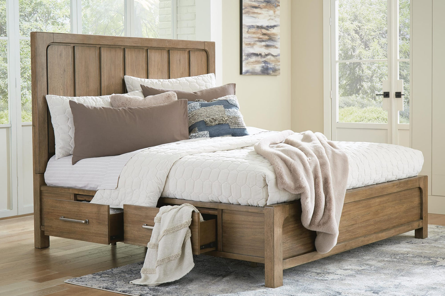 Cabalynn Light Brown Panel Bedroom Set King 3: Bed, Dresser, Mirror from Decor Furniture