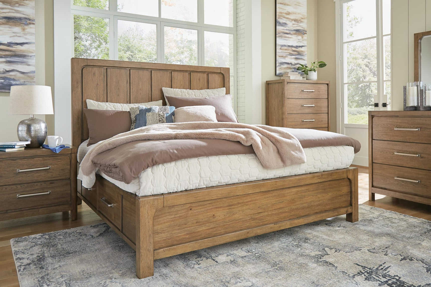 Cabalynn Light Brown Panel Bedroom Set King 5: Bed, Dresser, Mirror, Chest, NightStand from Decor Furniture