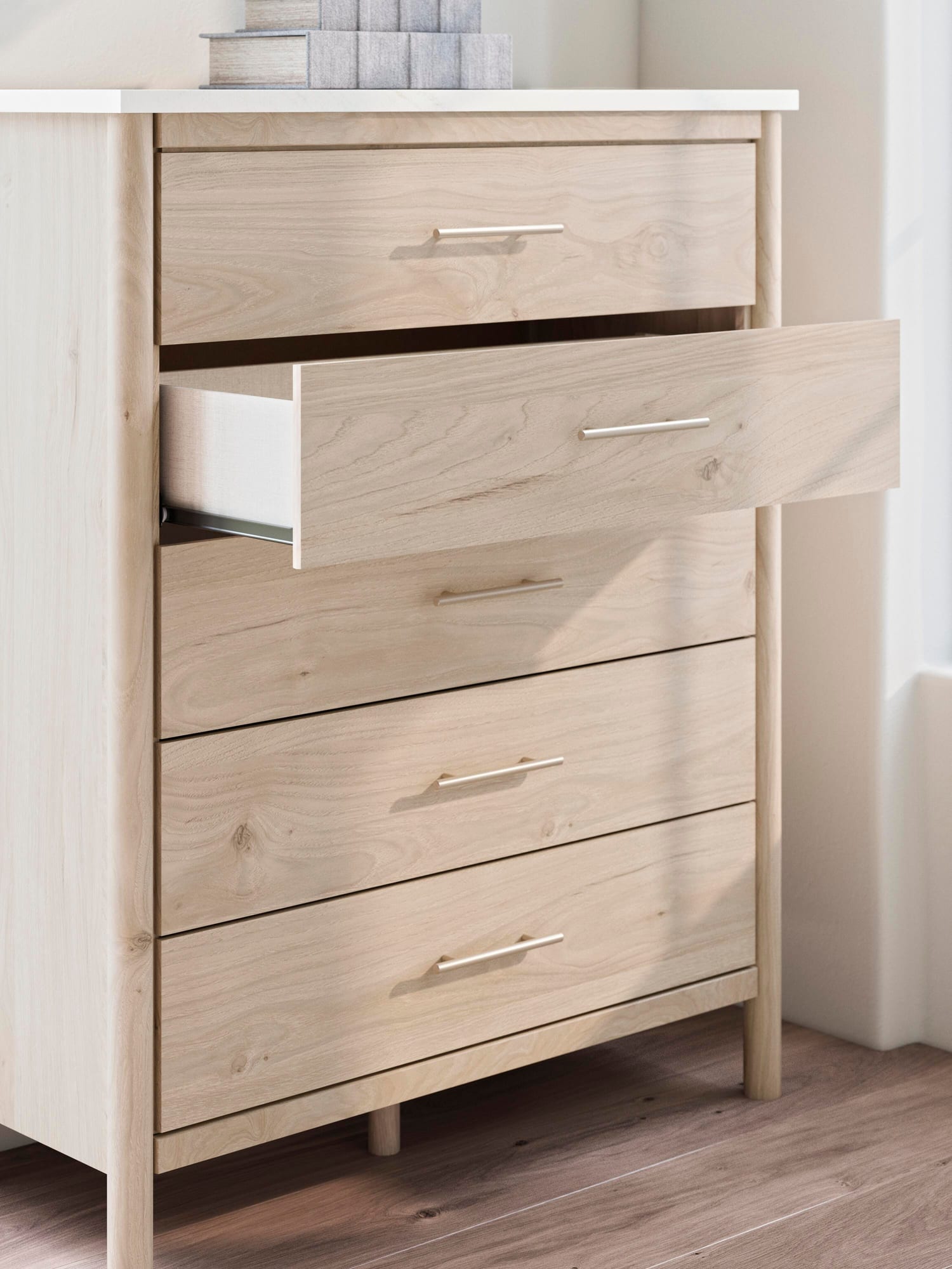 Cadmori Two-tone Upholstered Panel Bedroom Set Queen 5: Bed, Dresser, Mirror, Chest, NightStand from Decor Furniture