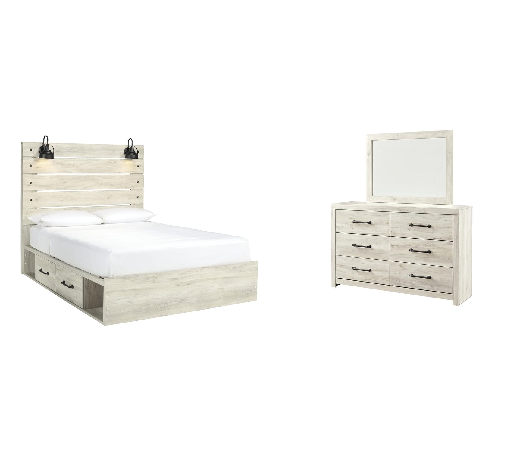 Cambeck Whitewash Panel Bedroom Set Queen 3: Bed, Dresser, Mirror from Decor Furniture