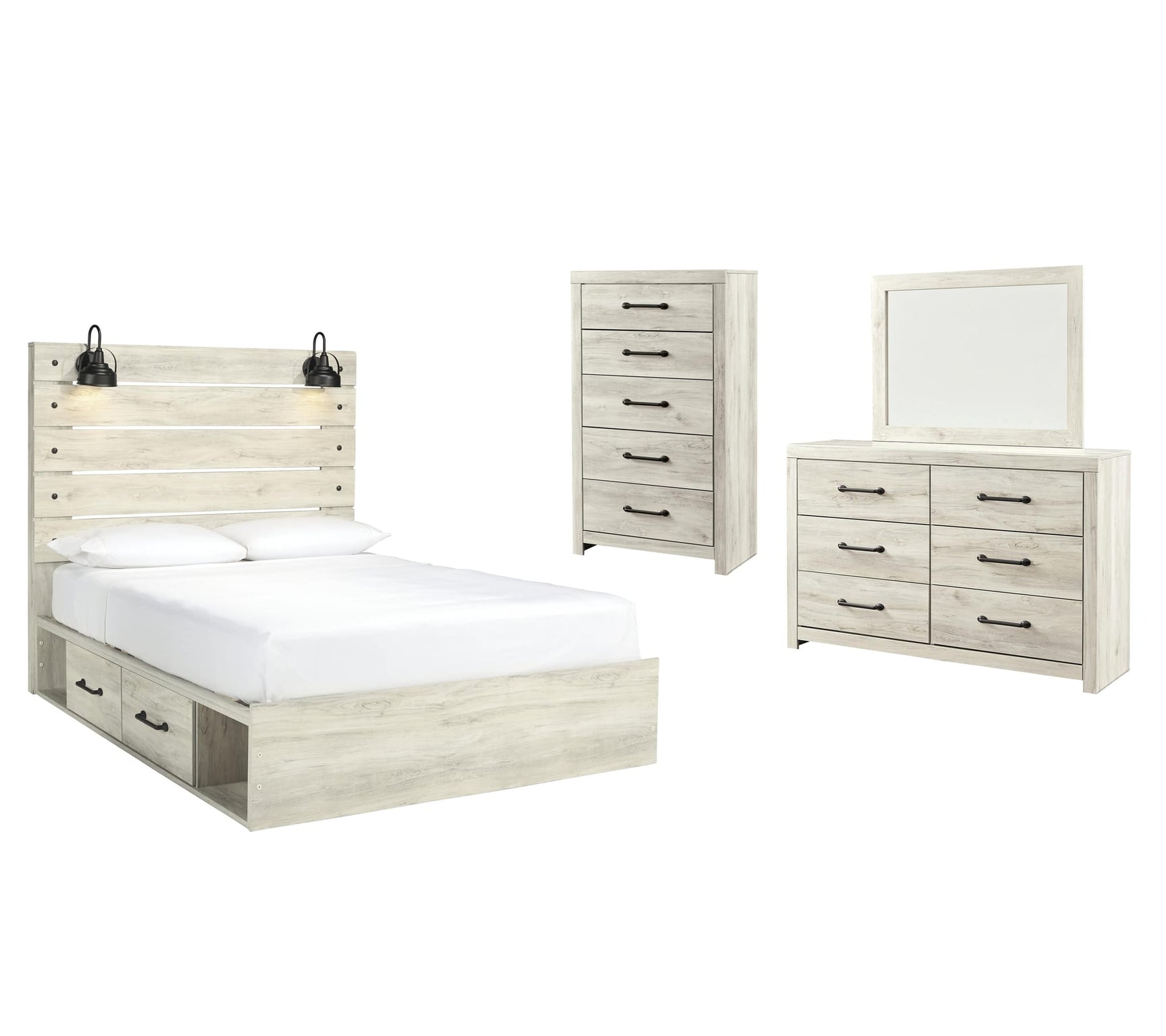 Cambeck Whitewash Panel Bedroom Set Queen 4: Bed, Dresser, Mirror, Chest from Decor Furniture