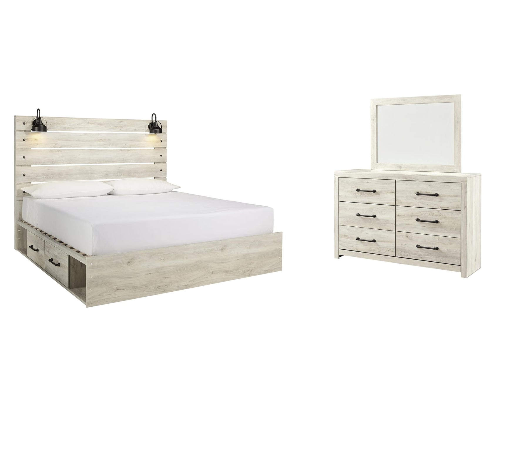 Cambeck Whitewash Panel Bedroom Set King 3: Bed, Dresser, Mirror from Decor Furniture