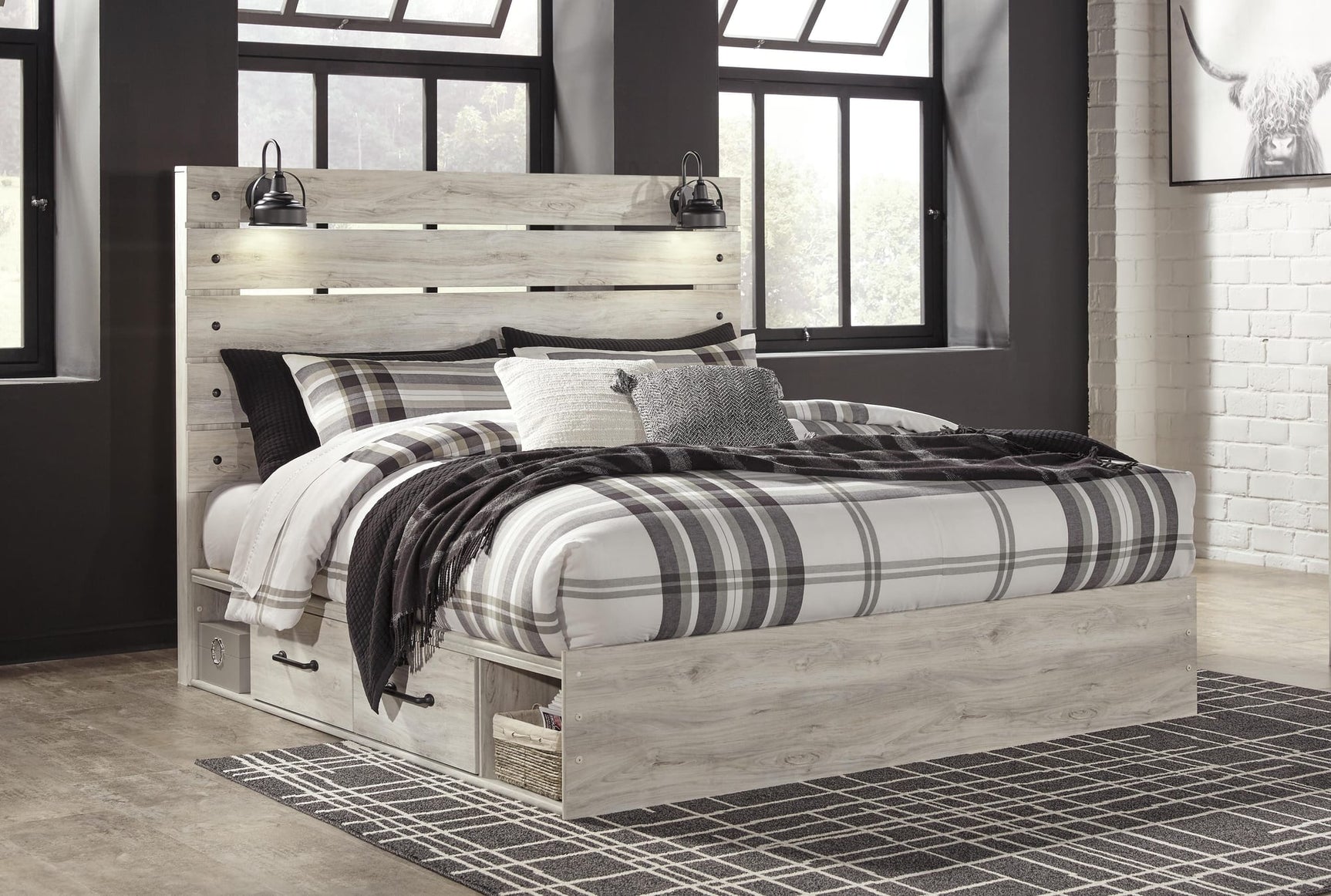 Cambeck Whitewash Panel Bedroom Set King 4: Bed, Dresser, Mirror, Chest from Decor Furniture