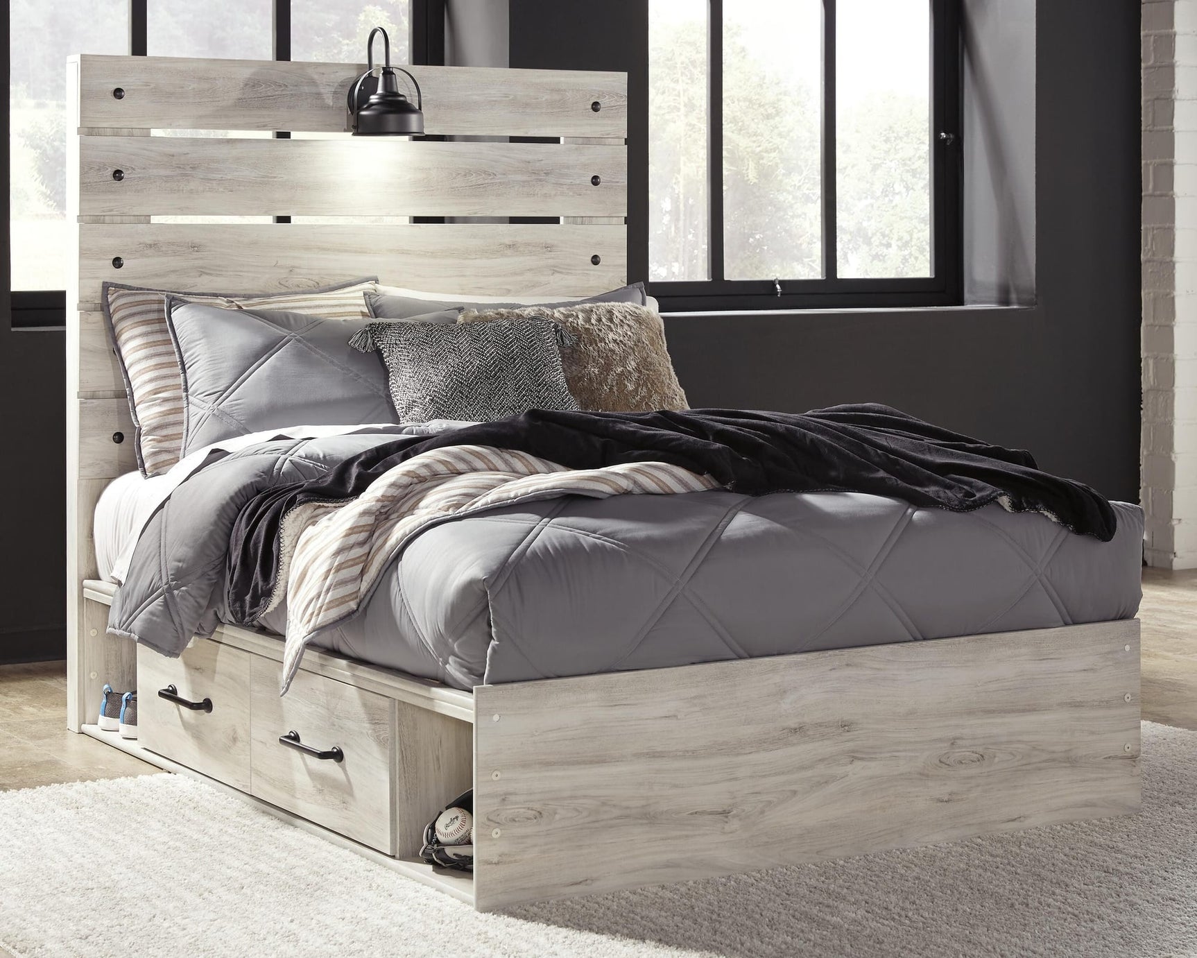 Cambeck Whitewash Panel Bedroom Set Full 3: Bed, Dresser, Mirror from Decor Furniture