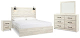 Cambeck Whitewash Panel Bedroom Set King 4: Bed, Dresser, Mirror, NightStand from Decor Furniture