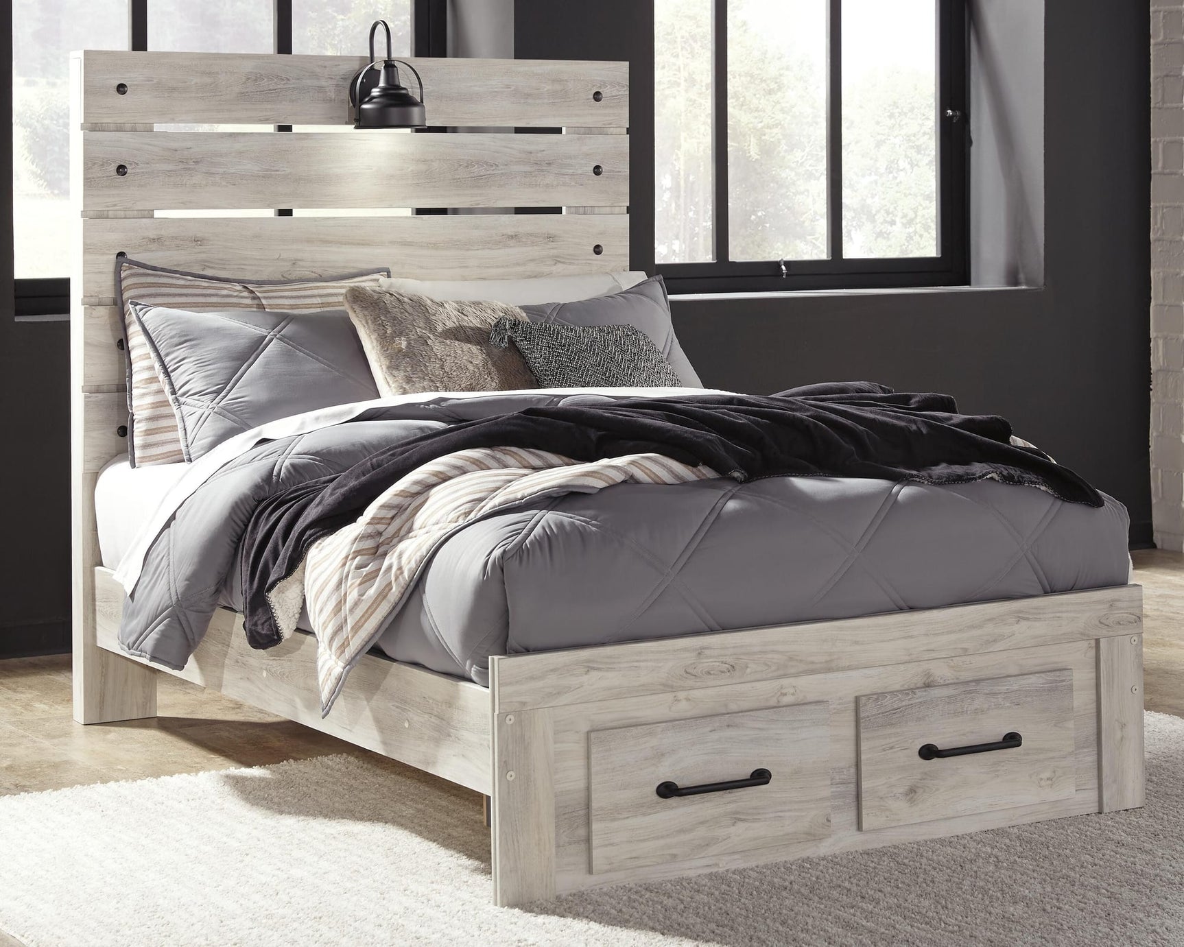 Cambeck Whitewash Panel Bedroom Set Full 4: Bed, Dresser, Mirror, Chest from Decor Furniture