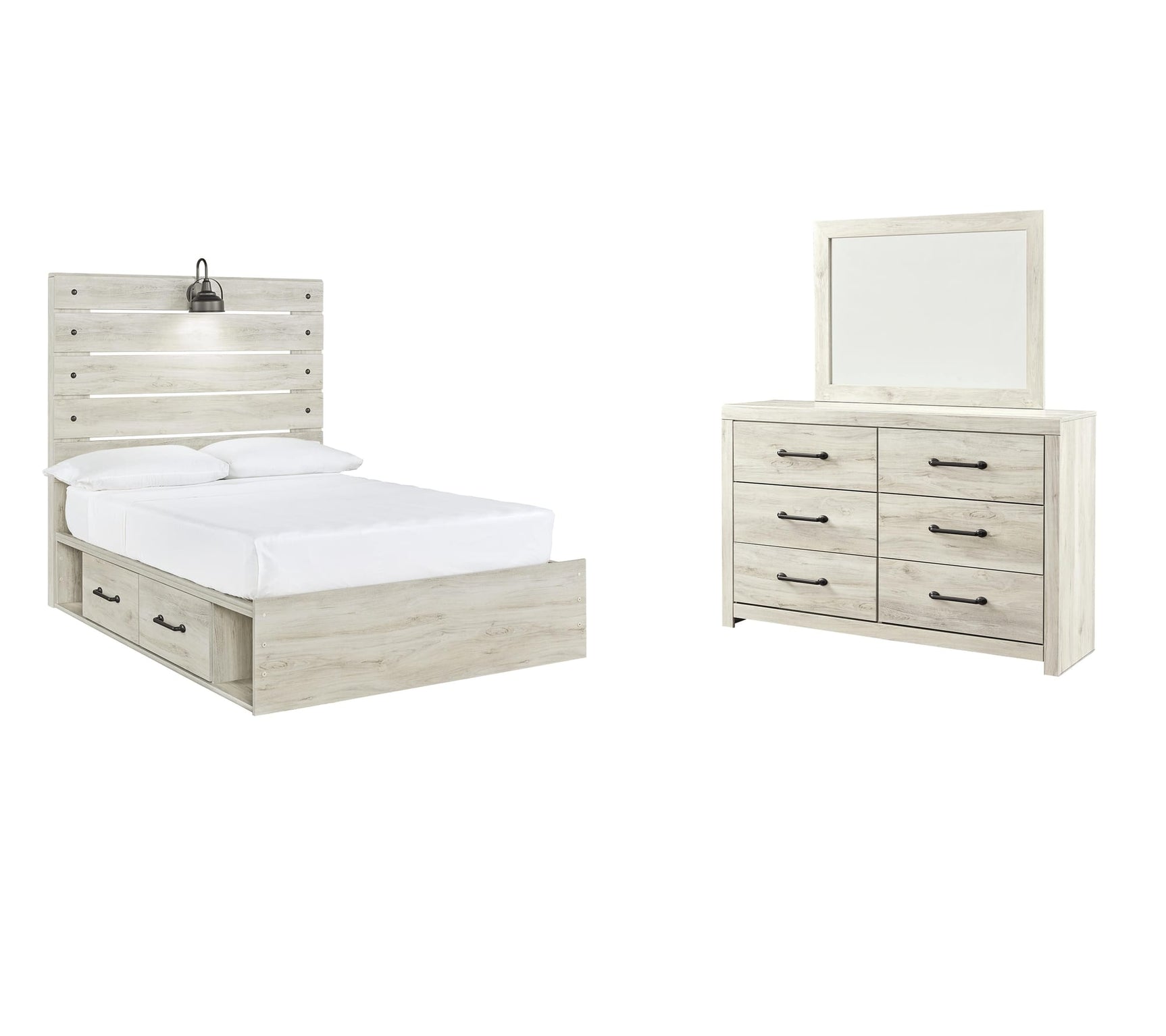 Cambeck Whitewash Panel Bedroom Set Full 3: Bed, Dresser, Mirror from Decor Furniture