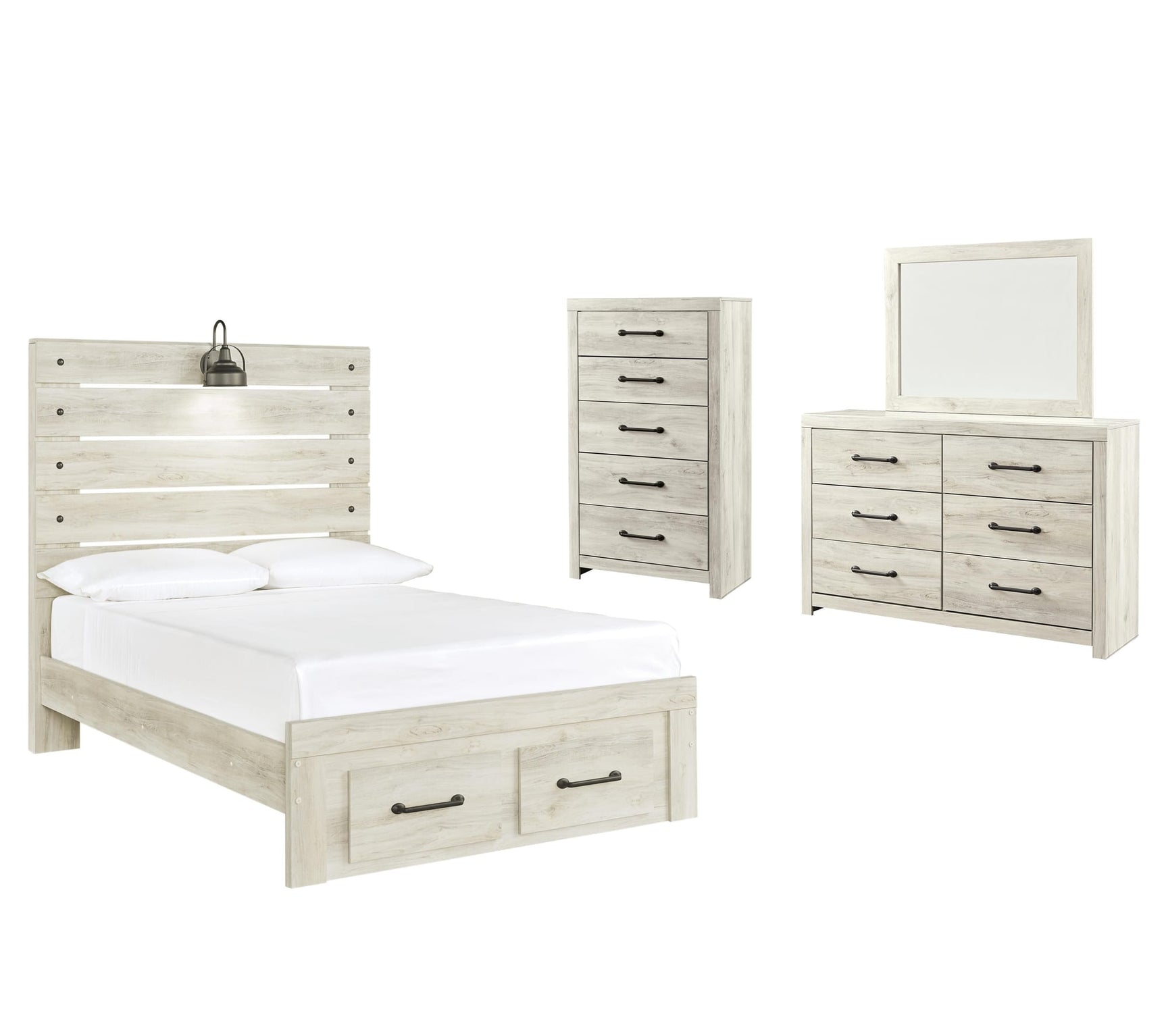 Cambeck Whitewash Panel Bedroom Set Full 4: Bed, Dresser, Mirror, Chest from Decor Furniture