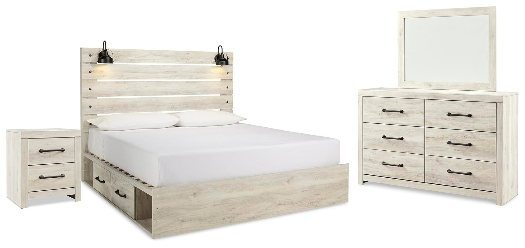 Cambeck Whitewash Panel Bedroom Set with Multiple Sizes and Configurations King 4: Bed, Dresser, Mirror, NightStand from Decor Furniture