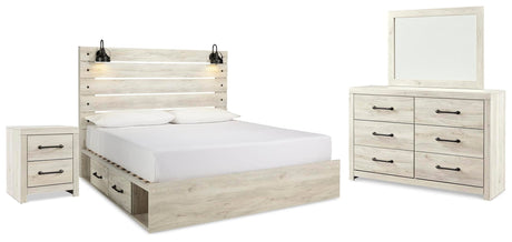 Cambeck Whitewash Panel Bedroom Set with Multiple Sizes and Configurations King 4: Bed, Dresser, Mirror, NightStand from Decor Furniture