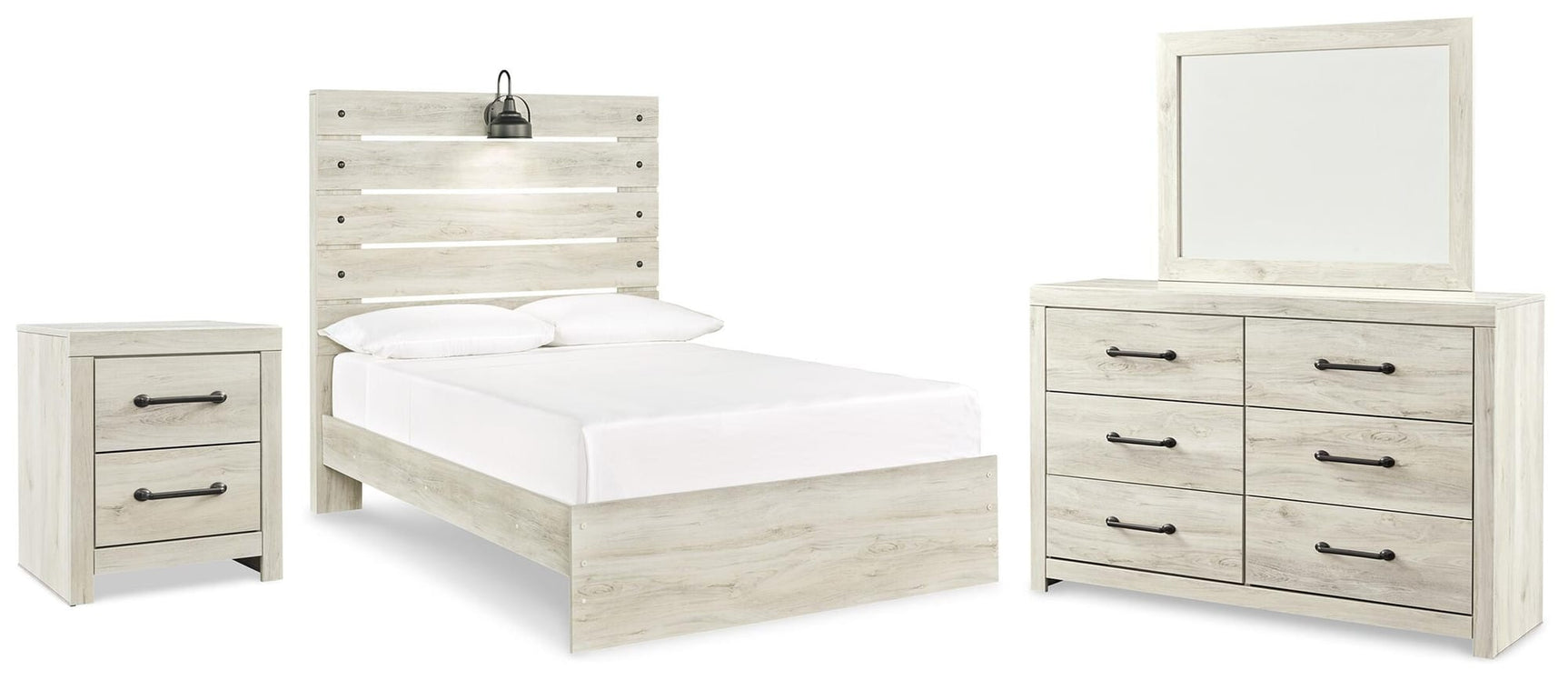 Cambeck Whitewash Panel Bedroom Set with Multiple Sizes and Configurations Full 4: Bed, Dresser, Mirror, NightStand from Decor Furniture