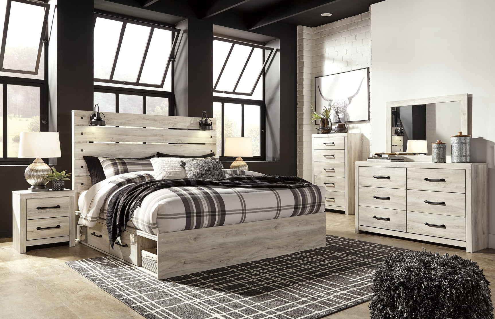 Cambeck Whitewash Panel Storage Bedroom Set King 3: Bed, Dresser, Mirror from Decor Furniture