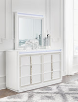 Chalanna White Upholstered Storage Bedroom Set King 3: Bed, Dresser, Mirror from Decor Furniture