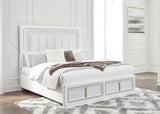 Chalanna White Upholstered Storage Bedroom Set King 4: Bed, Dresser, Mirror, Chest from Decor Furniture