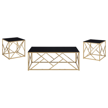 Comisso Contemporary 3-Piece Tempered Glass Coffee Table Set Gold from Decor Furniture