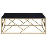 Comisso Contemporary 3-Piece Tempered Glass Coffee Table Set Gold view 3