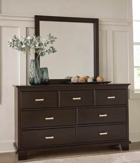 Covetown Dark Brown Panel Bedroom Set Queen 3: Bed, Dresser, Mirror from Decor Furniture