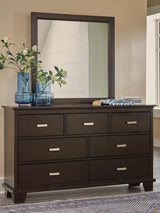 Covetown Dark Brown Panel Bedroom Set Full 4: Bed, Dresser, Mirror, Chest from Decor Furniture