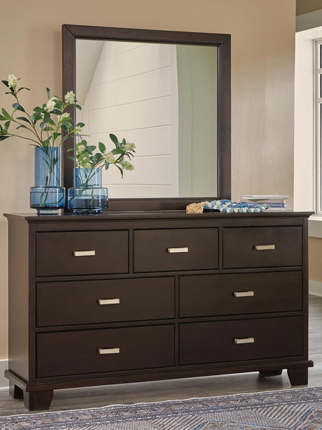 Covetown Dark Brown Panel Bedroom Set Full 4: Bed, Dresser, Mirror, Chest from Decor Furniture