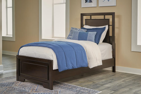 Covetown Dark Brown Panel Bedroom Set Twin 3: Bed, Dresser, Mirror from Decor Furniture