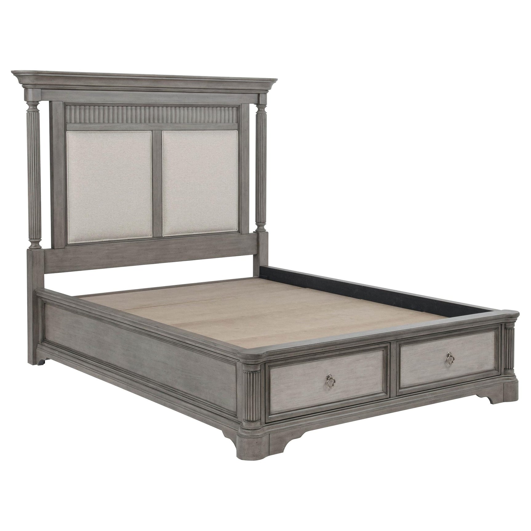 Cresswell Eastern King Upholstered Storage Platform Bed Weathered Taupe from Decor Furniture