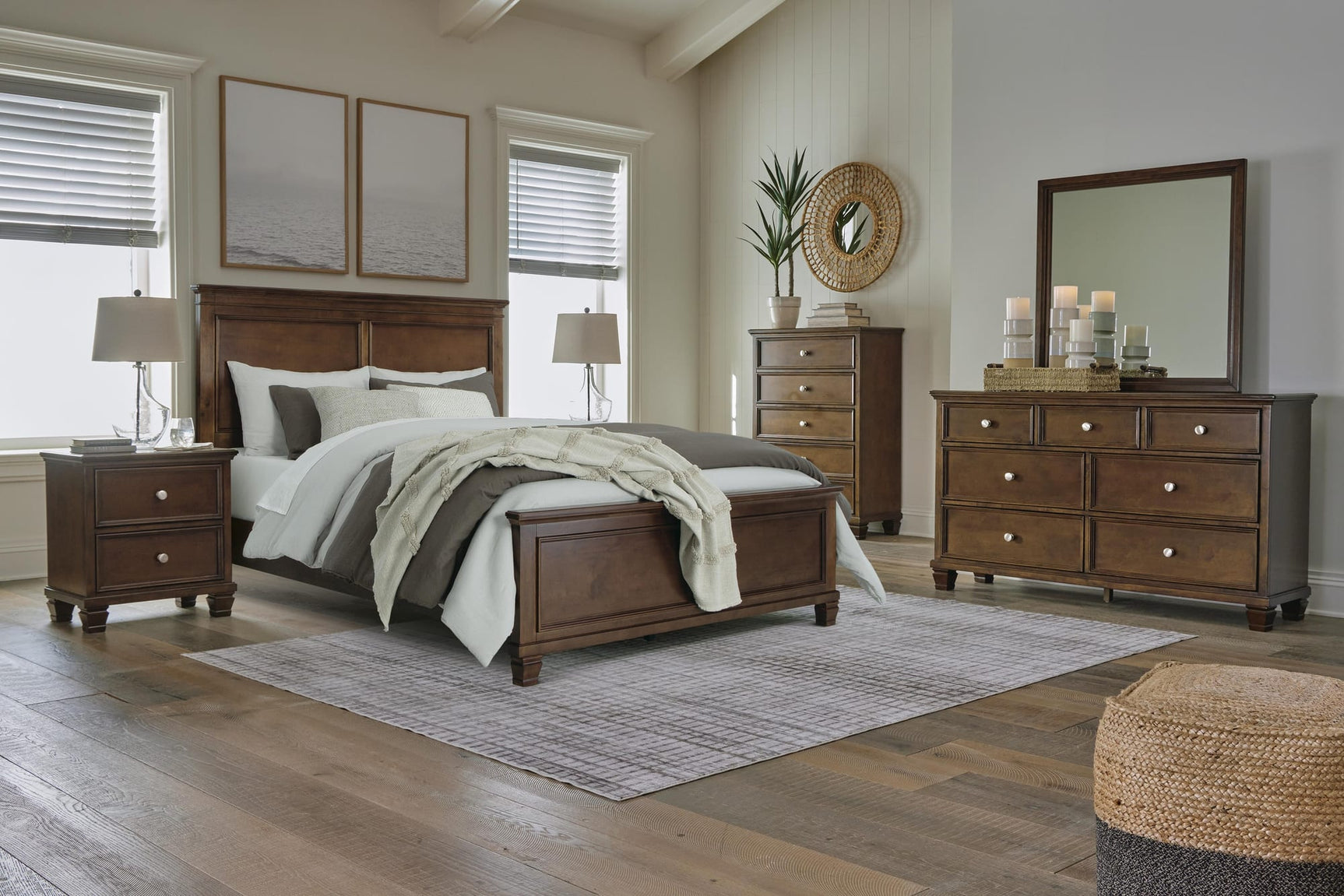 Danabrin Brown Panel Bedroom Set Queen 4: Bed, Dresser, Mirror, Chest from Decor Furniture