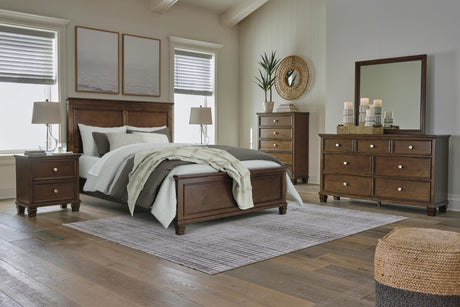 Danabrin Brown Panel Bedroom Set Queen 4: Bed, Dresser, Mirror, Chest from Decor Furniture