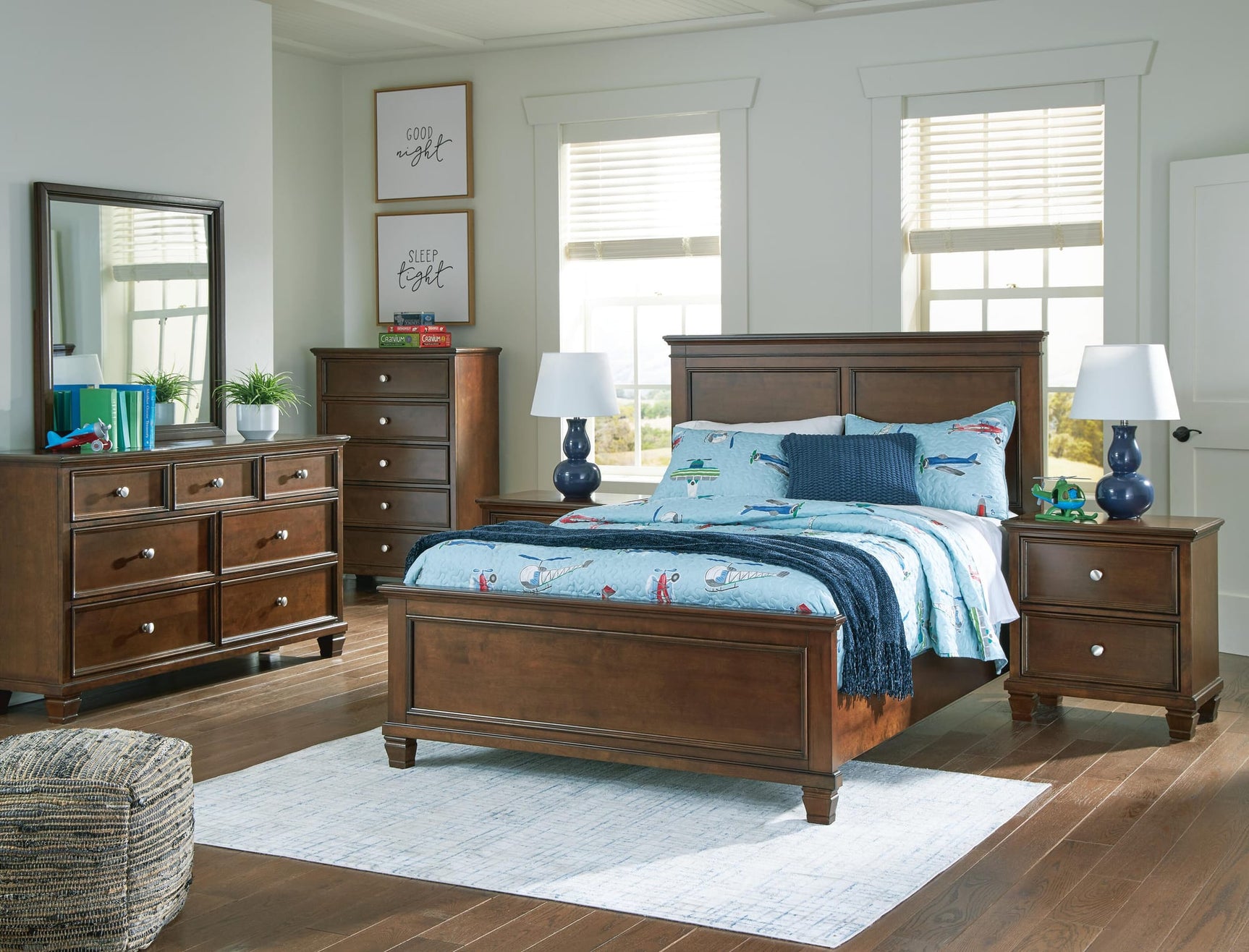 Danabrin Brown Panel Bedroom Set Full 4: Bed, Dresser, Mirror, Chest from Decor Furniture
