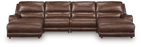 DeepWakes Canyon Leather 4-Piece Reclining Sectional with Double Chaise view 3