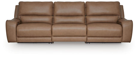 DeepWakes Caramel Leather 3-Piece Power Reclining Sectional view 2