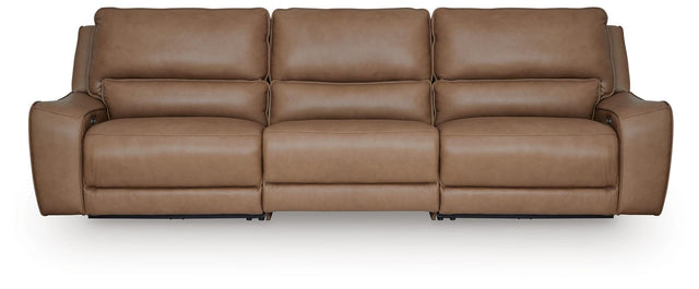 DeepWakes Caramel Leather 3-Piece Power Reclining Sectional view 2