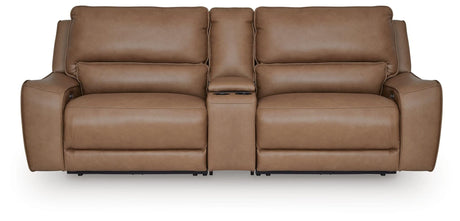 DeepWakes Caramel Leather 3-Piece Power Reclining Sectional view 2